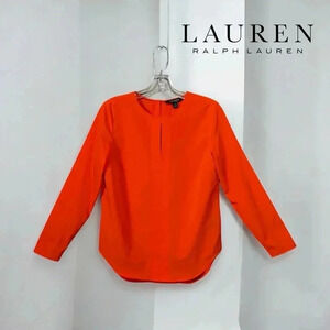 LAUREN Ralph Lauren, Vibrant Orange Chic Long Sleeve Blouse, XS